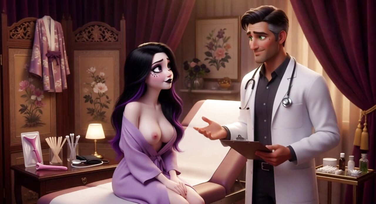 Luna'nın şehvetli ilk kontrol gotik güzelliği doktorunun bakıcı ellerinde uyanıyor (yapay zeka oluşturuldu)