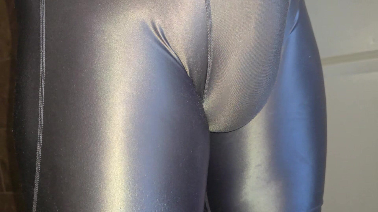 Silver shiny spandex bulge rub