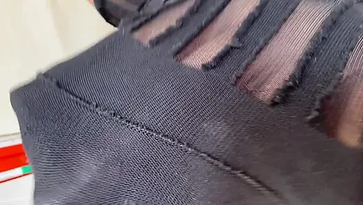 Kaus kaki tembus pejuh pria muncrat