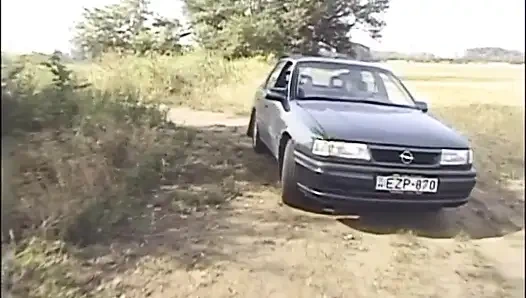 Blonde milf fucking fingering on the car