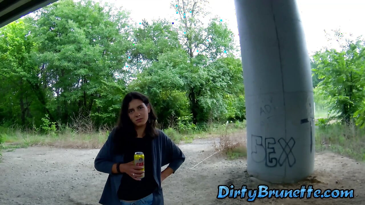 Slutty  wife suck two cocks under a bridge in a hot blowbang