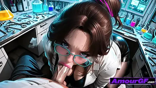 3D Scientist Babe Fucked Hard in Lab, Big Tits Covered in Cum