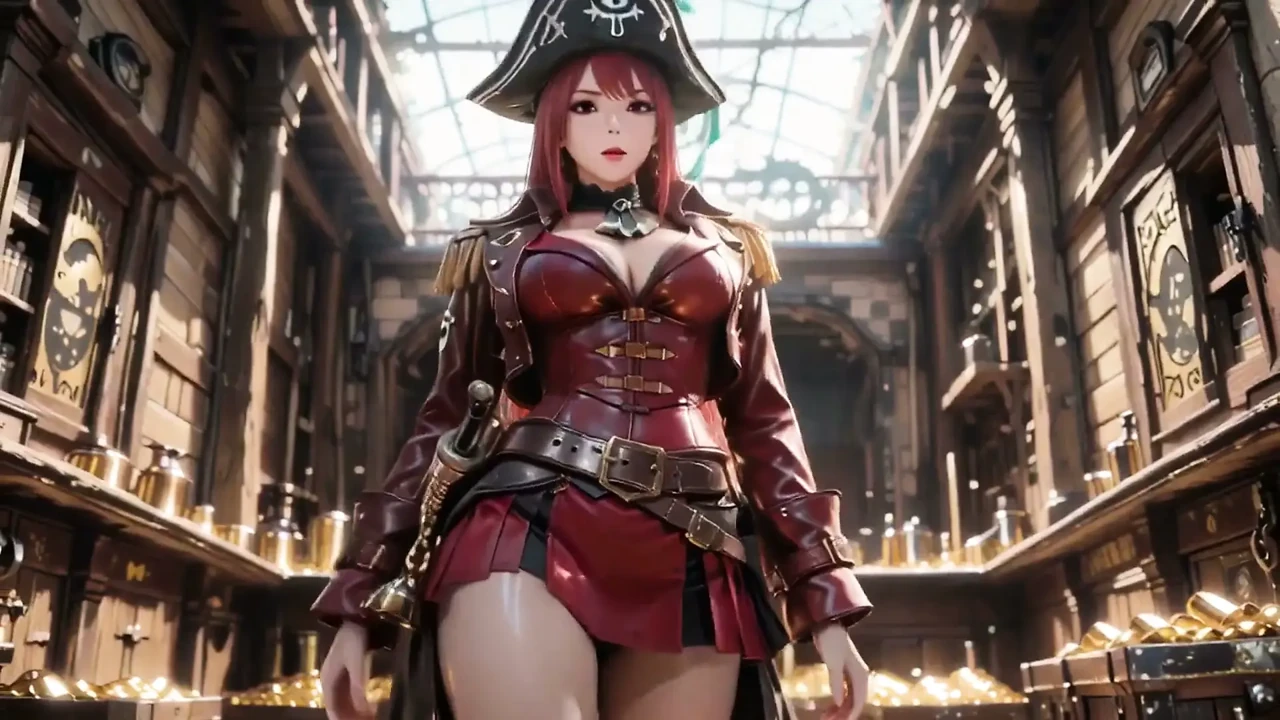 Redhead Pirate Queen! Lazy Goddess in the Gold Hold. Kneeling Gaze Is Insane!