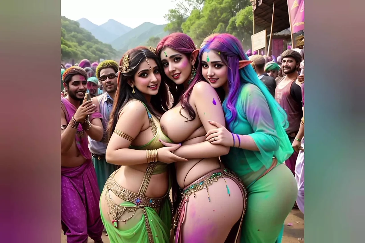 AI Generated Uncensored 3D Anime Hottest Desi Indian Elf Women Partying in " The Great Indian Elf Festival"