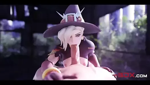 Witch Mercy Sensually Gobbles Massive Cock