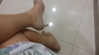 Beige Patent Pumps with Pantyhose Teaser 36