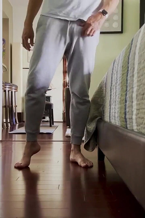 Gray Sweatpants Bulging and Stroking
