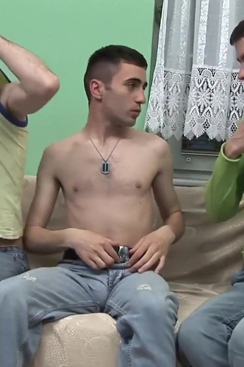 Young dude gets his tight ass screwed in gay threesome