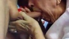 80 yo Granny Gives Blowjob with cum in mouth