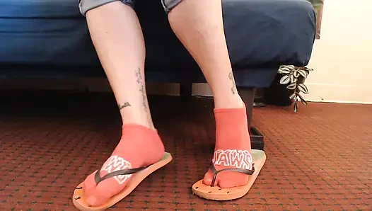 Karpuz kırmızı flipflops kırmızı ayak bileği çorapları