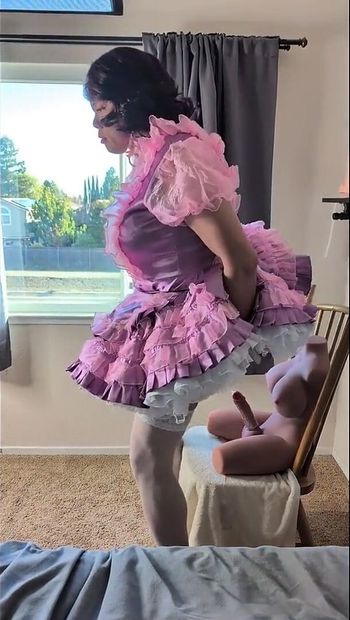 Pink Sissy Maid Caught Dressing and Playing and Has a Sissygasm Riding Her Doll