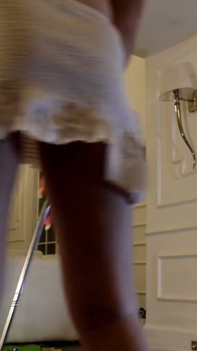 Just two girls in cut modified miniskirts to have fun and play mini golf to show panties | Clip 3