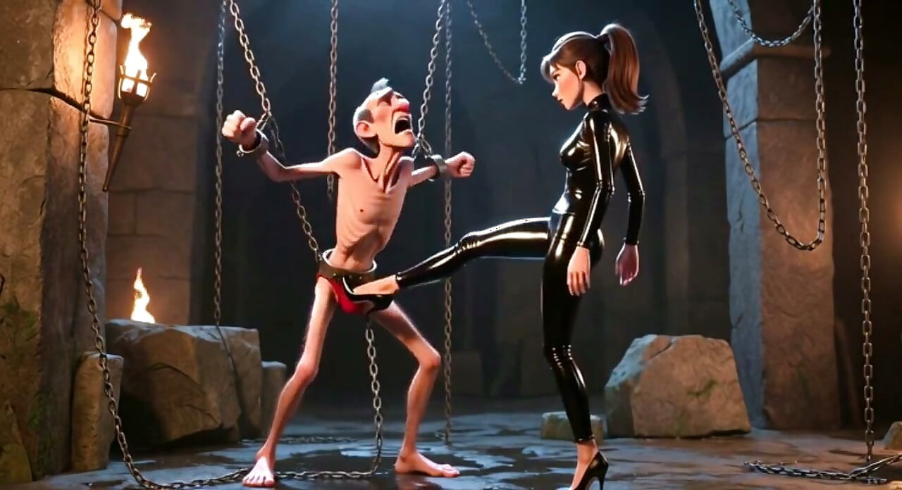 Ballbusting – Dominatrix kopie związanego mężczyznę w jaja