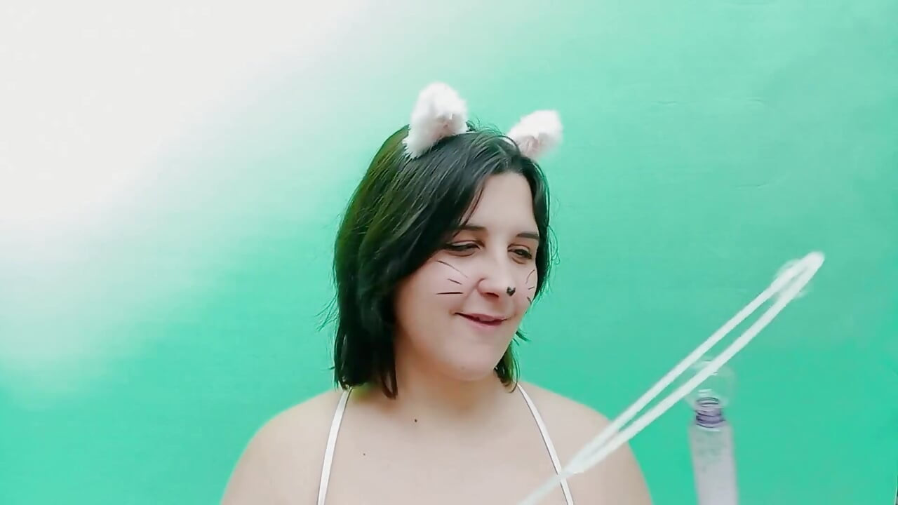 Kitty Kat Girl Blows Soap Bubbles at You - Bunny Looner