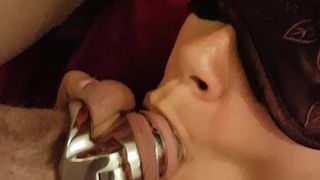 Chastity Hubby Blindfolded Suck