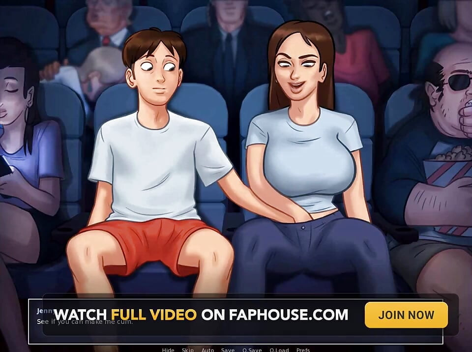 Summertime saga: stepbrother fingers his stepsister in the cinema