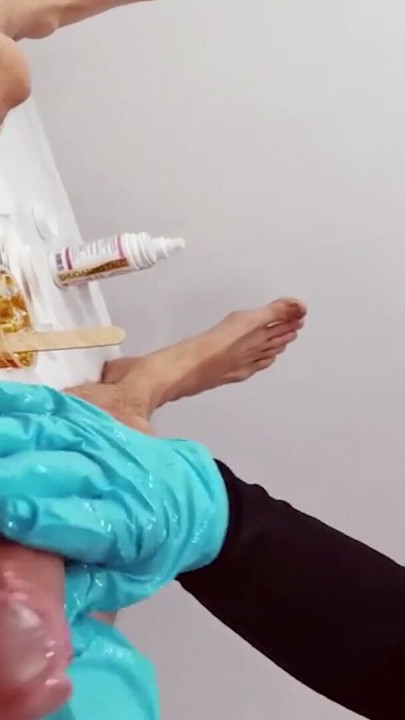 Waxing of a skinny teenager with a huge dick | Clip 2