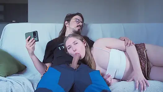 A Step Sister replaces her Step Bro's GF when she gets a call, but the girlfriend finds out and joins them