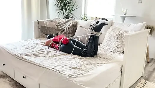 latex bondage high heels hogtied