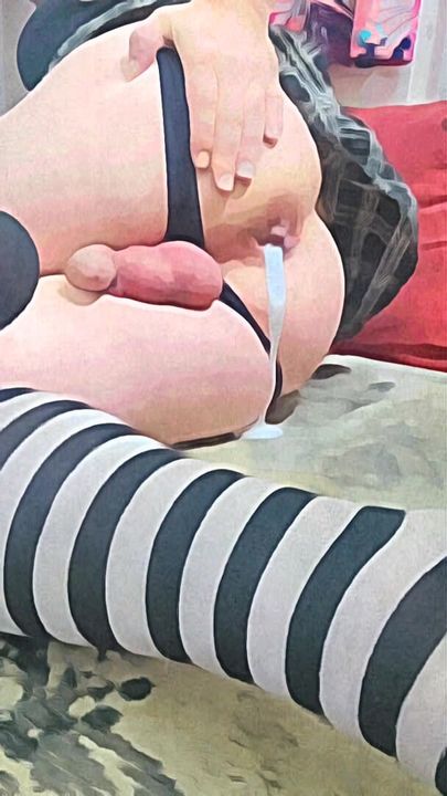 Short vid- femboy pushes out a big thick load of cum