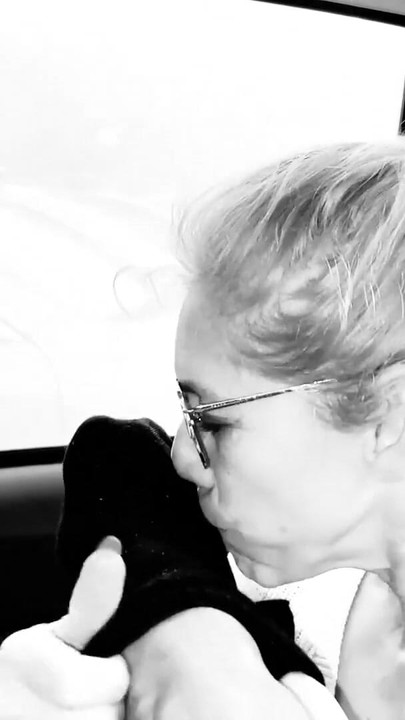 Iconic moment from "Blonde MILF Licks the Driver's Feet and Sniffs Socks. Foot Fetish Car. Deepthroat for toes!"