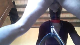 Tied to a machine, masked, hooded and throated