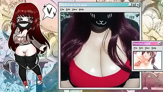 Büyük memeli gotik ateşli evli kadın büyük bir yarakla oynarken hentai'yi (Nagachichi Nagai-san) izliyor