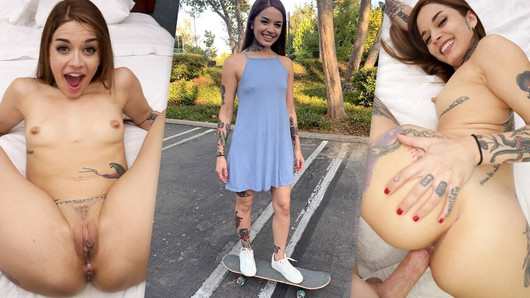 Chica skater tatuada Vanessa Vega chorrea y folla - en primer plano