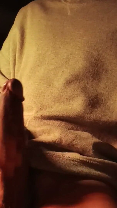 Hot naked guy in sweater jerking off his big cock, loud moans of intense pleasure | Clip 1