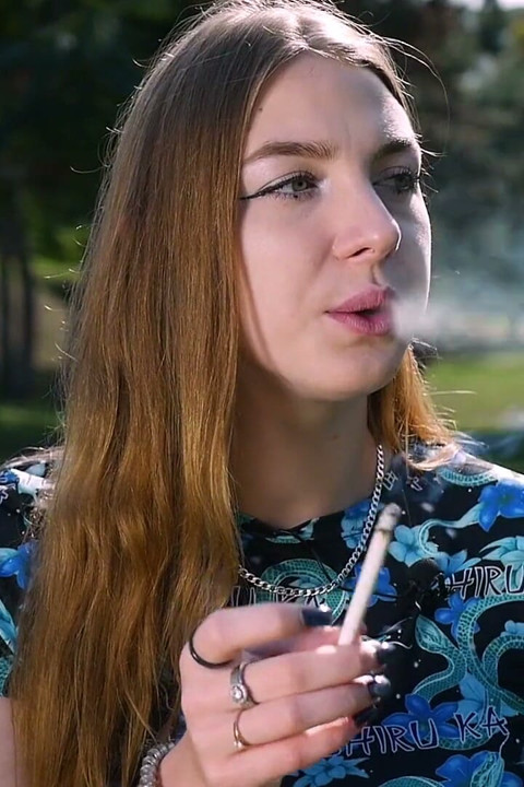 Seductive Russian Beauty Smoking Cigarette Studio Vibes