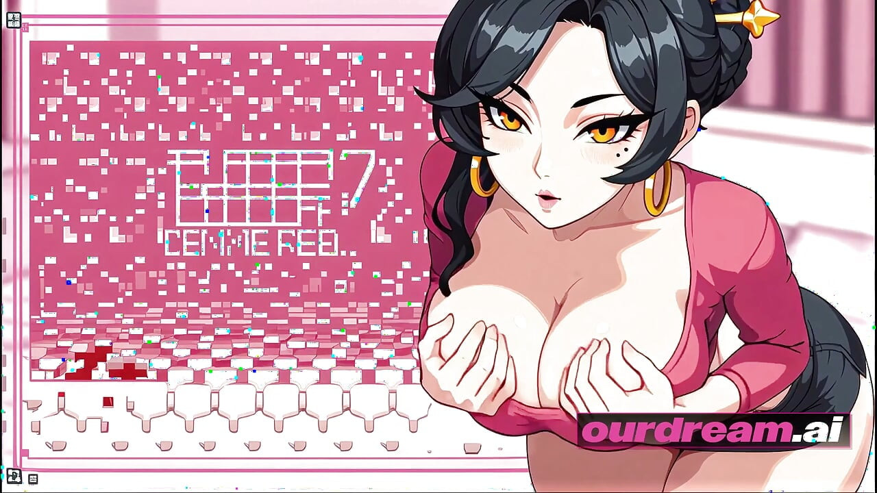 Ourdream - Player Two Wins: 금색 후프 귀걸이를 한 픽셀 아트 게이머가 컨트롤러를 내려놓고 애널을 한다