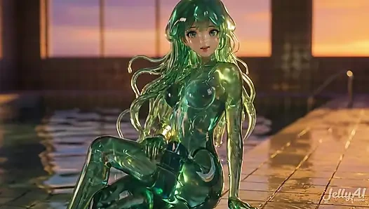 Emerald Jellyfish Girl Grinding & Riding – Dripping Wet Tongue