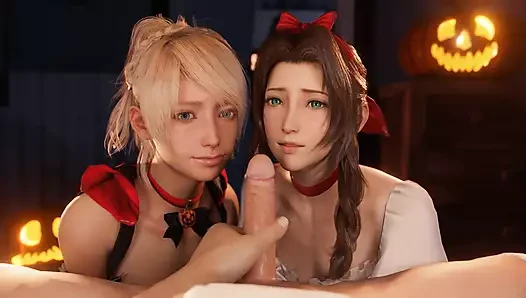 Aerith and Lunafreya gives blowjob