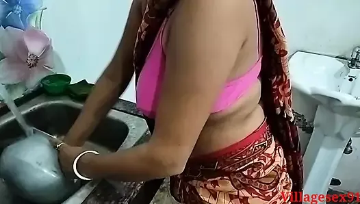 Sky Blue Saree Indian Wife Fuck with kitchen in devar ke saath