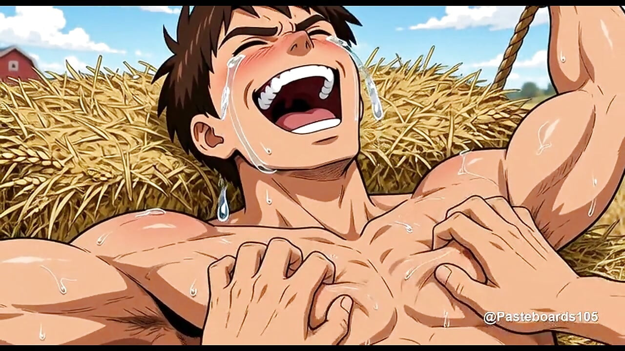 Roped Down On The Hay Wagon - Farmhand Tickled With Wheat Stalks On His Ribs And Bare Soles (2D Anim