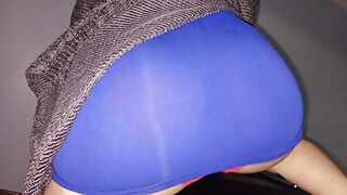 Nymphomaniac wife can't stand the heat and masturbates her pussy with a table after playing with her huge tits.