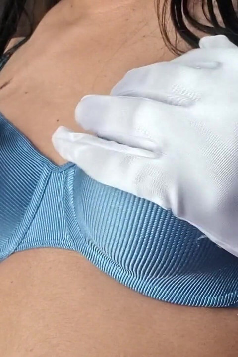 Caressing My Hard and Firm Tits Under My Silky Shiny Blue Nylon Bra, Vintage Bra 90s Lingerie