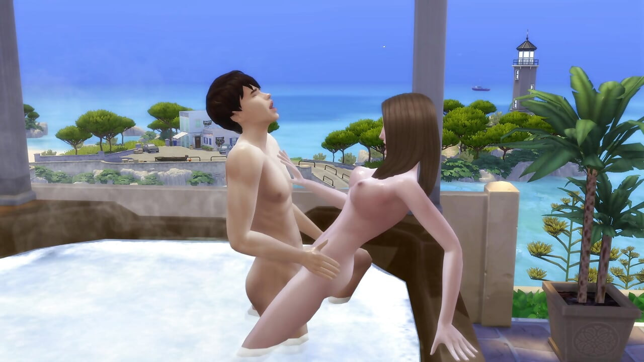 Pasangan bercuti mengambil peluang untuk berkongkek di hidro. The Sims