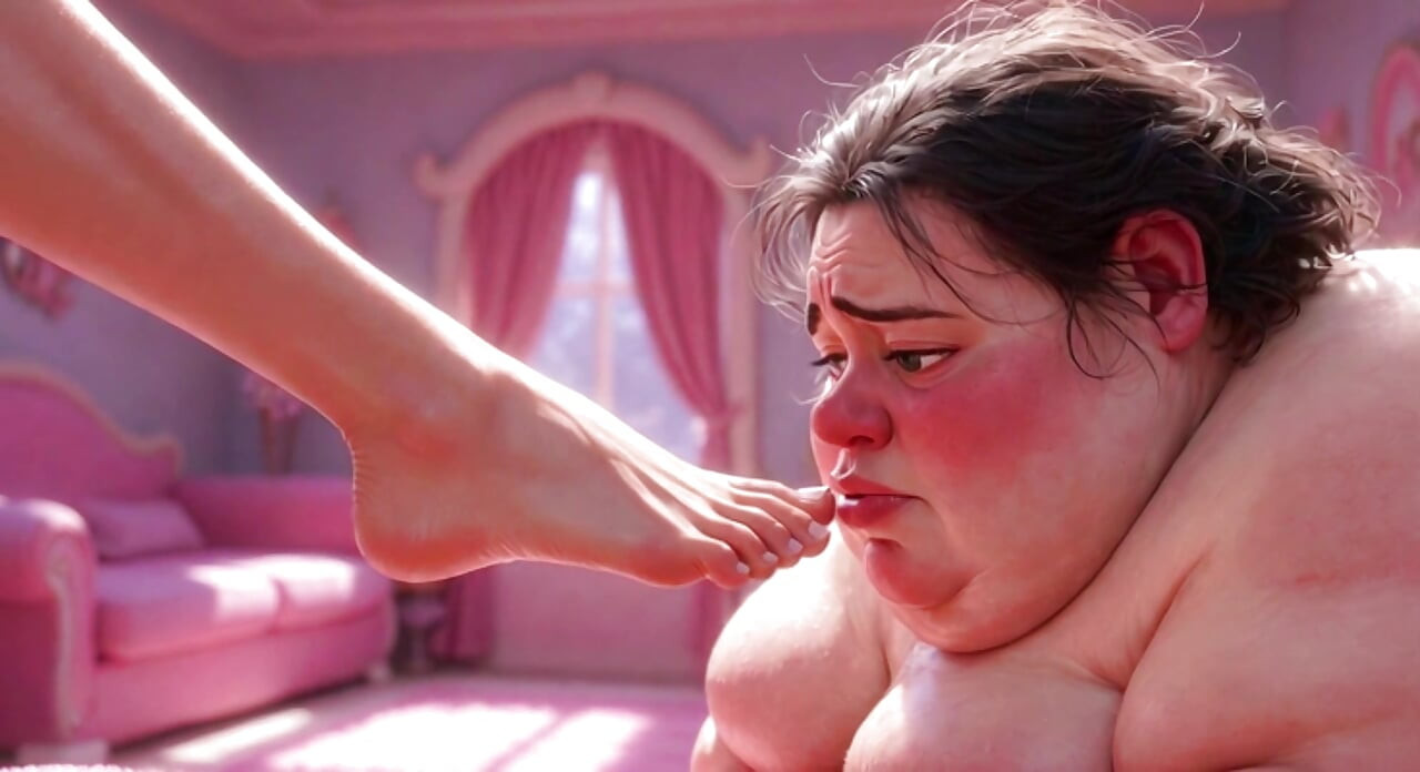Ugly Fat SSBBW Humiliated Licking Beautiful Woman's Feet