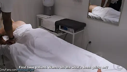 Sexy Female Massage Client Flashing Her Pussy to the Therapist