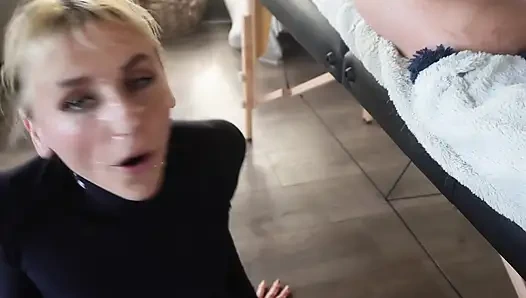 Massage Bed Glory Hole Blowjob & Facial