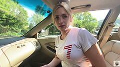 Blonde Slut sucks dick while driving!