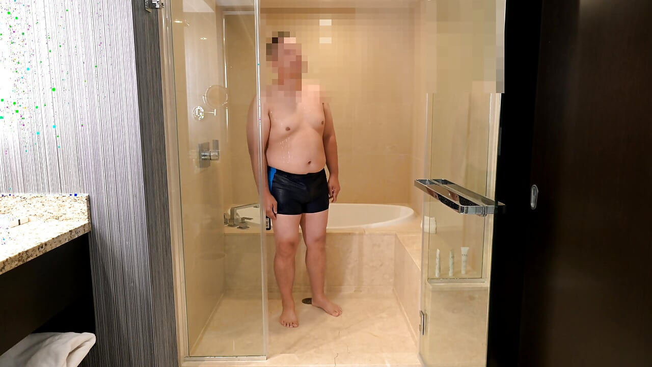 Asian Daddy Speedo Strip, Hot Shower and Masturbate