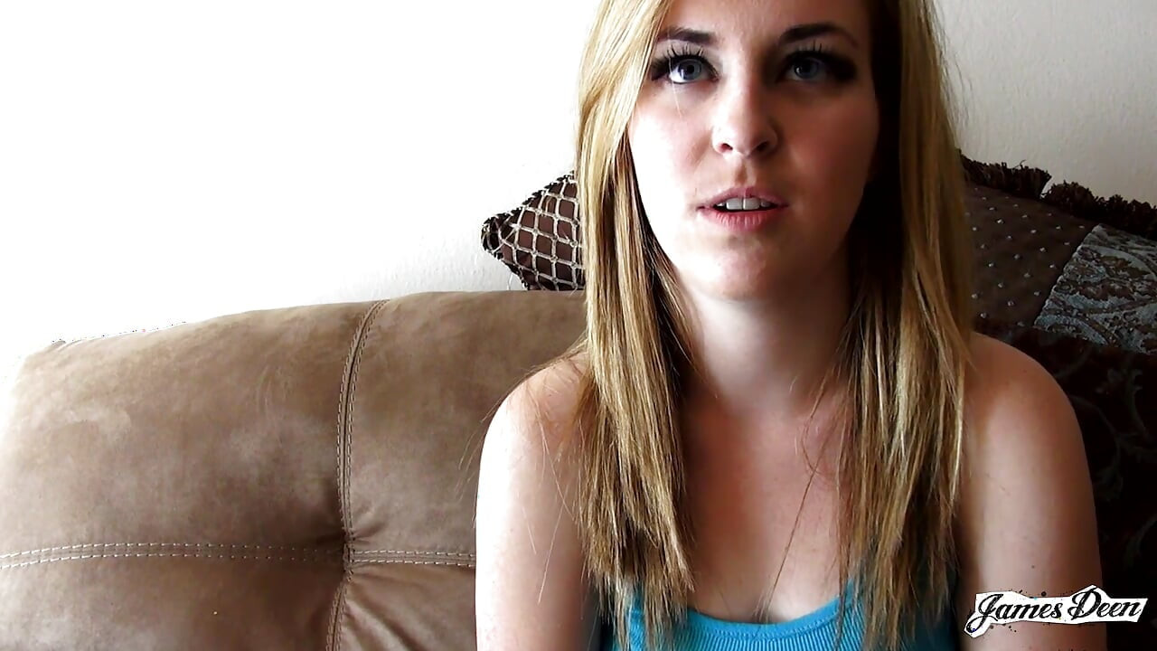 Nervous Blonde Teen Strips Naked To Have A Good First Time with James Deen