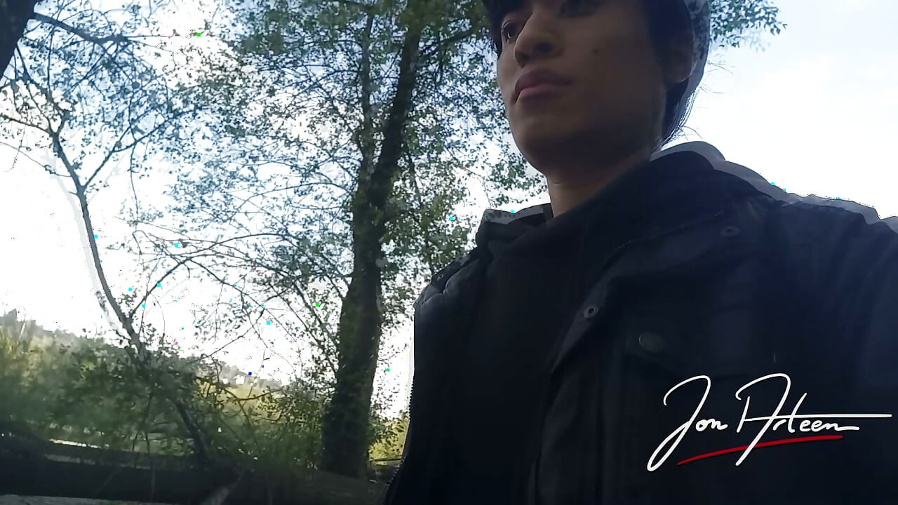 Gay boy Jon Arteen freeballing showing his dick and naked ass outdoor