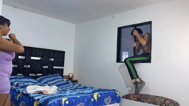 I take advantage of the fact that my neighbor's cuckold comes out to watch his beautiful wife while she gets dressed and fuck her very well.