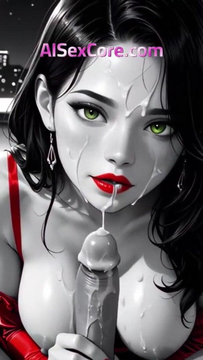 Noir vixen rides wild in red dress while creamy load bursts across her perfect tits (AI) | Clip 2