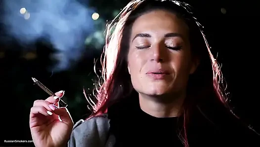 Sexy Russian Beauty Smoking Cigarette by Seaside