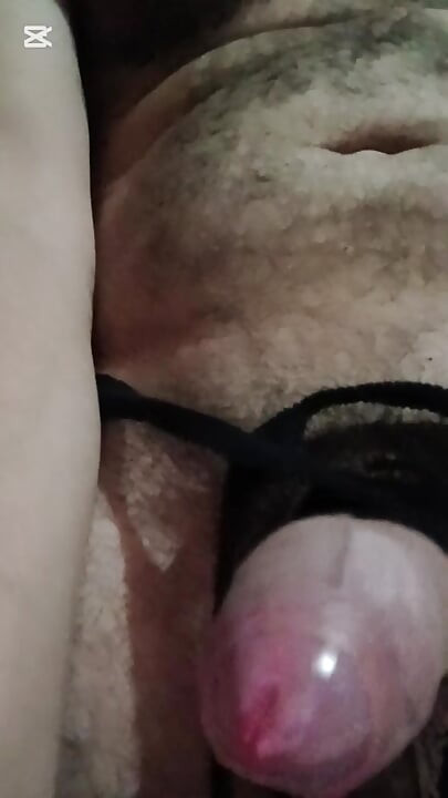 Naughty penis plays with tape