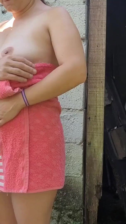 Shower doesn't work, married woman asks the farm's caretaker for help using just a towel and pays with sex | Clip 2